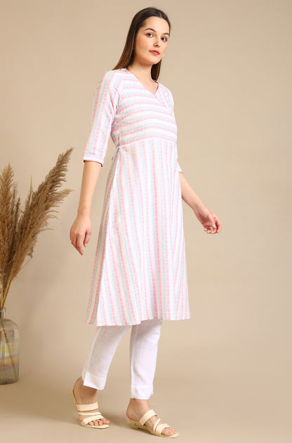 White Striped Pure Cotton Mock Angrakha Kurta