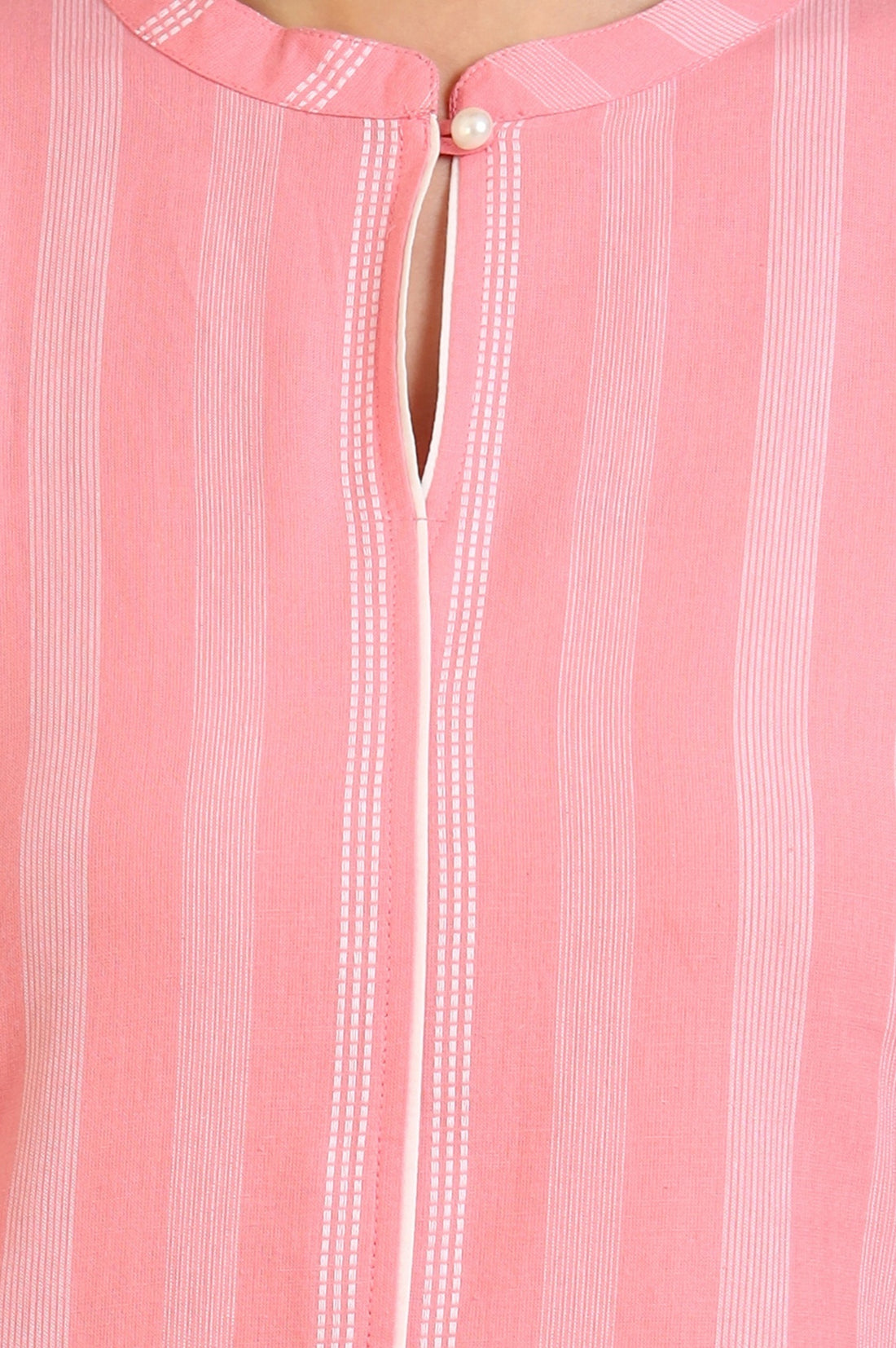 Pink Stripe Pure Cotton A-line Kurta