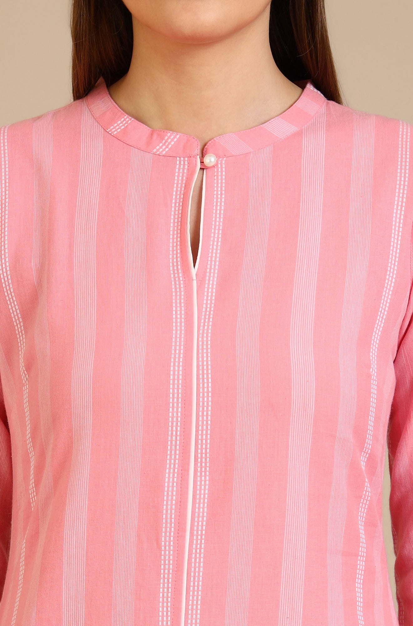 Pink Stripe Pure Cotton A-line Kurta