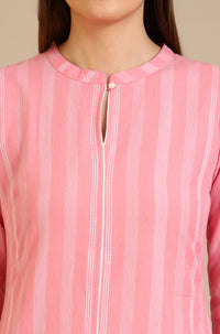 Pink Stripe Pure Cotton A-line Kurta