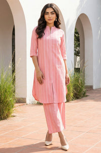 Pink Stripe Pure Cotton A-line Kurta