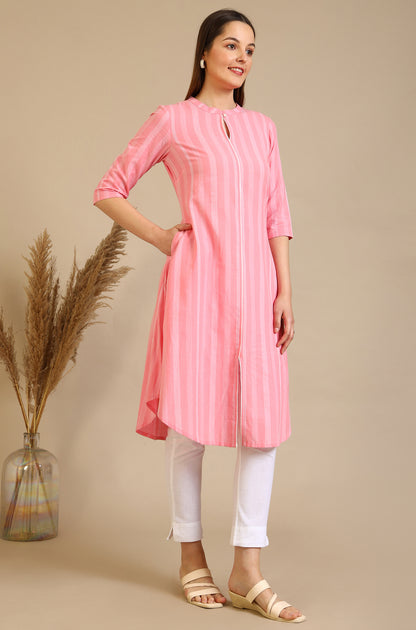 Pink Stripe Pure Cotton A-line Kurta