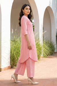Pink Stripe Pure Cotton A-line Kurta