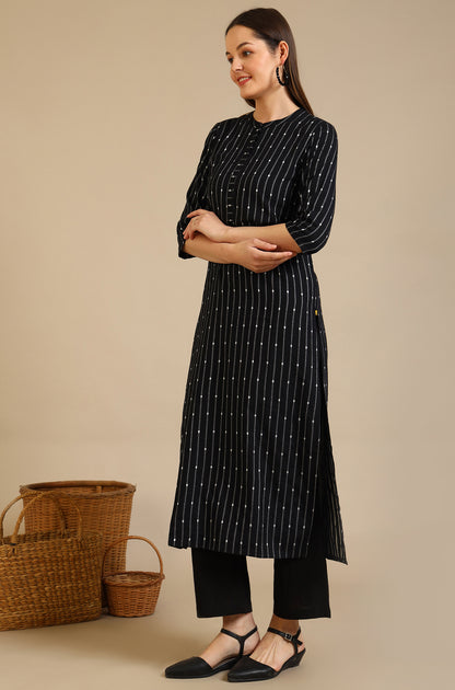 Black Yarn Dyed Striped Straight Kurta