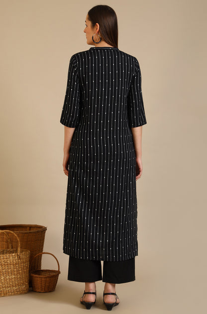 Black Yarn Dyed Striped Straight Kurta