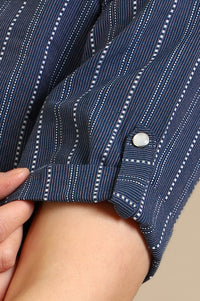 Blue Striped Pure Cotton Mandarin Collar Straight Kurta