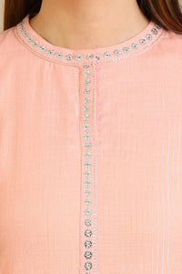 Dusky Peach Embroidered Cotton Lurex Straight Kurta