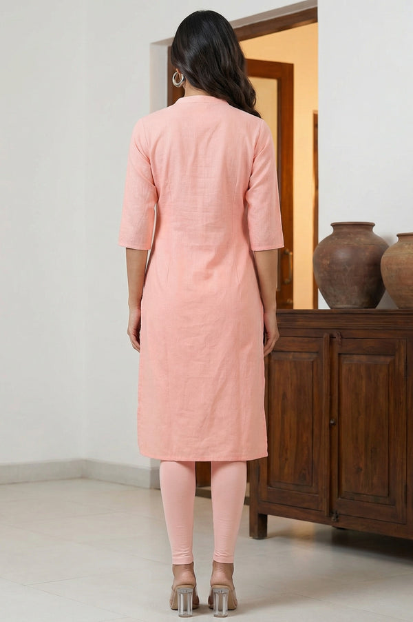 Dusky Peach Embroidered Cotton Lurex Straight Kurta