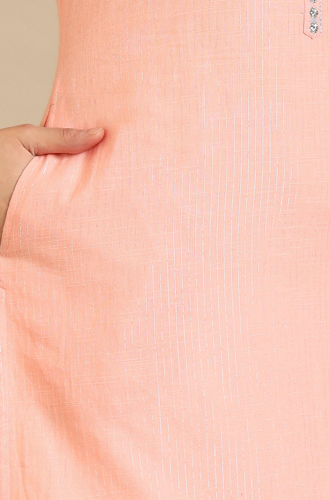 Dusky Peach Embroidered Cotton Lurex Straight Kurta