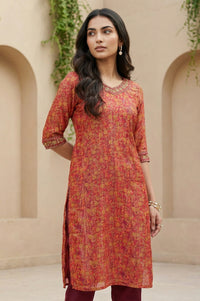 Purple Floral Printed Georgette Lurex Straight Kurta