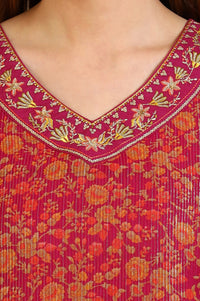 Purple Floral Printed Georgette Lurex Straight Kurta