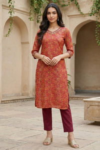 Purple Floral Printed Georgette Lurex Straight Kurta