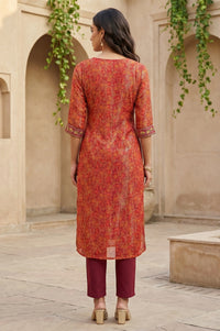 Purple Floral Printed Georgette Lurex Straight Kurta