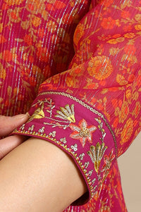 Purple Floral Printed Georgette Lurex Straight Kurta