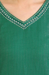 Green Embellished Cotton Lurex Straight Kurta