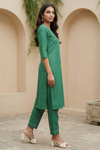 Green Embellished Cotton Lurex Straight Kurta