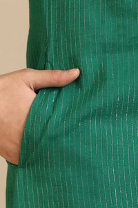 Green Embellished Cotton Lurex Straight Kurta