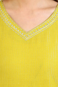 Yellow Embellished Cotton Lurex Straight Kurta