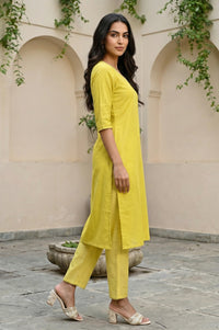 Yellow Embellished Cotton Lurex Straight Kurta
