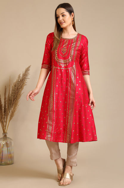 Virtual Pink Bold Floral Printed A-line Kurta