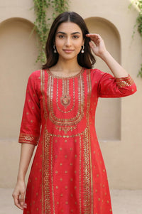 Virtual Pink Bold Floral Printed A-line Kurta