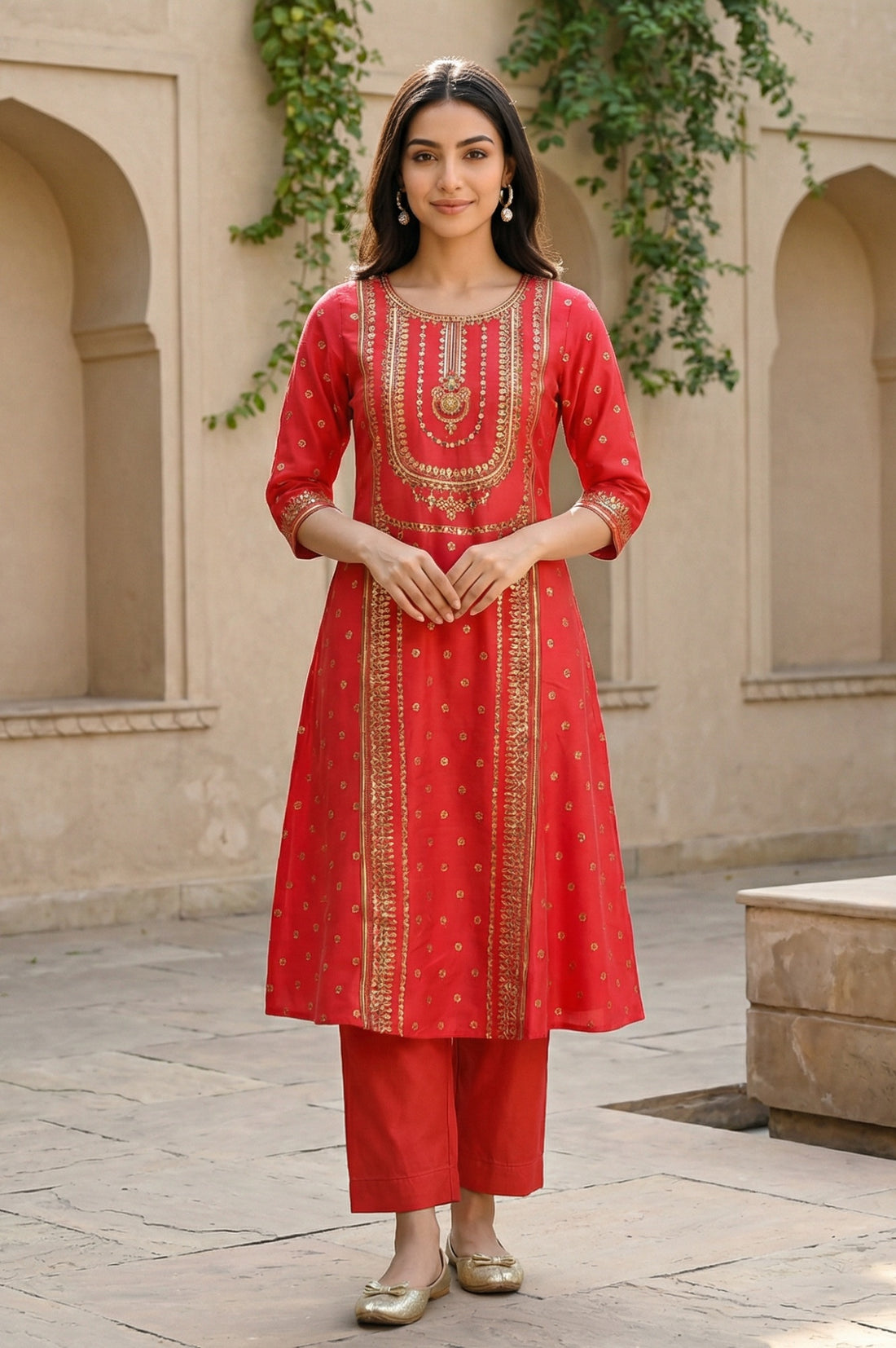 Virtual Pink Bold Floral Printed A-line Kurta