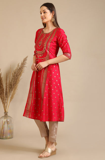 Virtual Pink Bold Floral Printed A-line Kurta