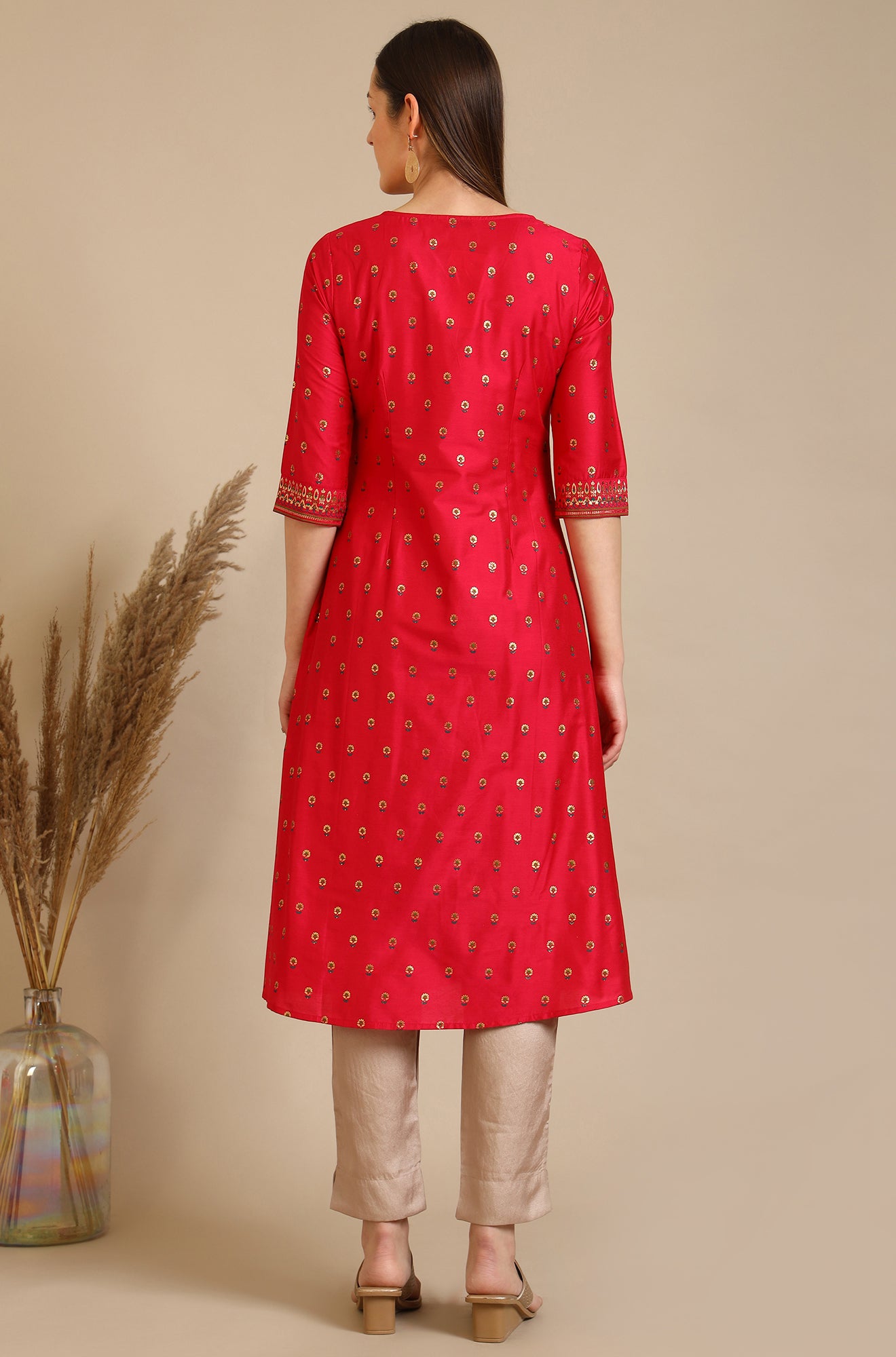 Virtual Pink Bold Floral Printed A-line Kurta