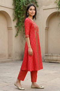Virtual Pink Bold Floral Printed A-line Kurta
