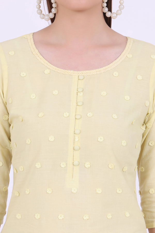 Yellow Embroidered Straight Pure Cotton Kurta