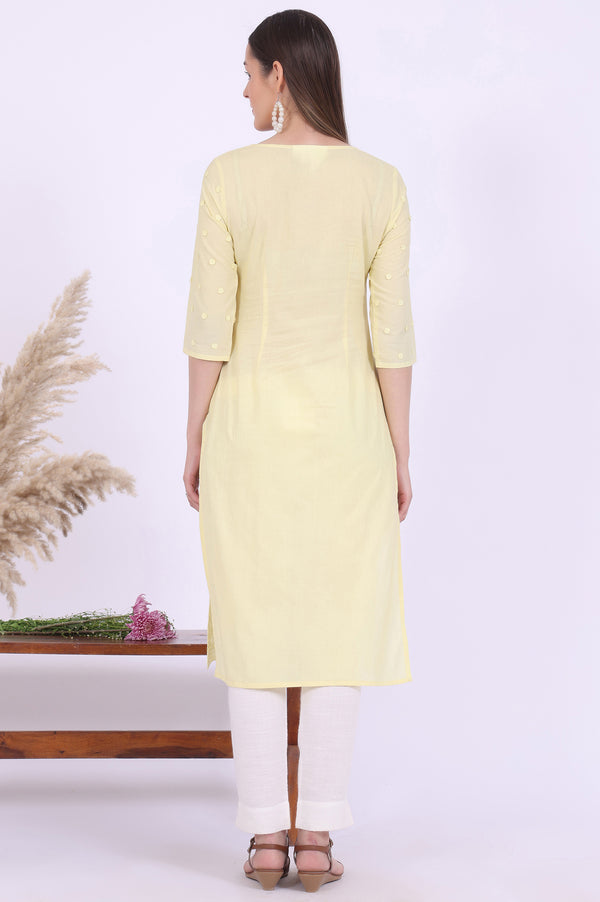 Yellow Embroidered Straight Pure Cotton Kurta