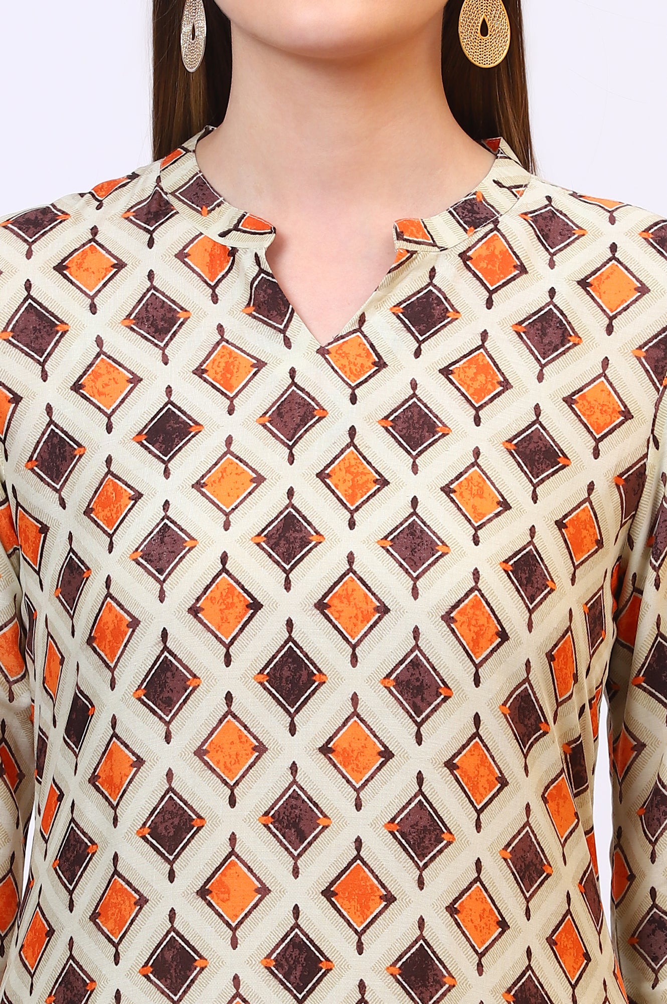 Off-White Modal Straight Kurta with Multi-colour Geometric Print