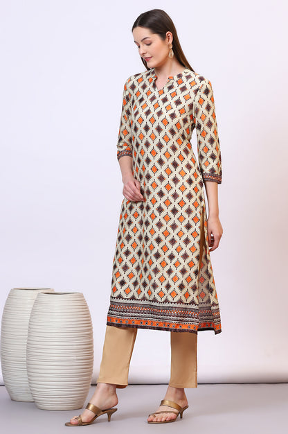 Off-White Modal Straight Kurta with Multi-colour Geometric Print