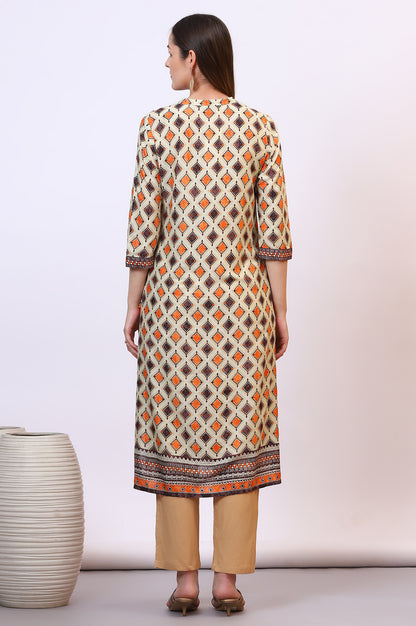 Off-White Modal Straight Kurta with Multi-colour Geometric Print