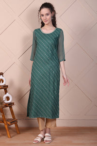 Green Embroidered Rayon Straight Festive Kurta
