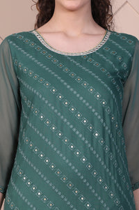 Green Embroidered Rayon Straight Festive Kurta