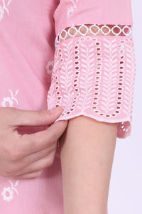 Pink Embroidered Straight Pure Cotton Kurta