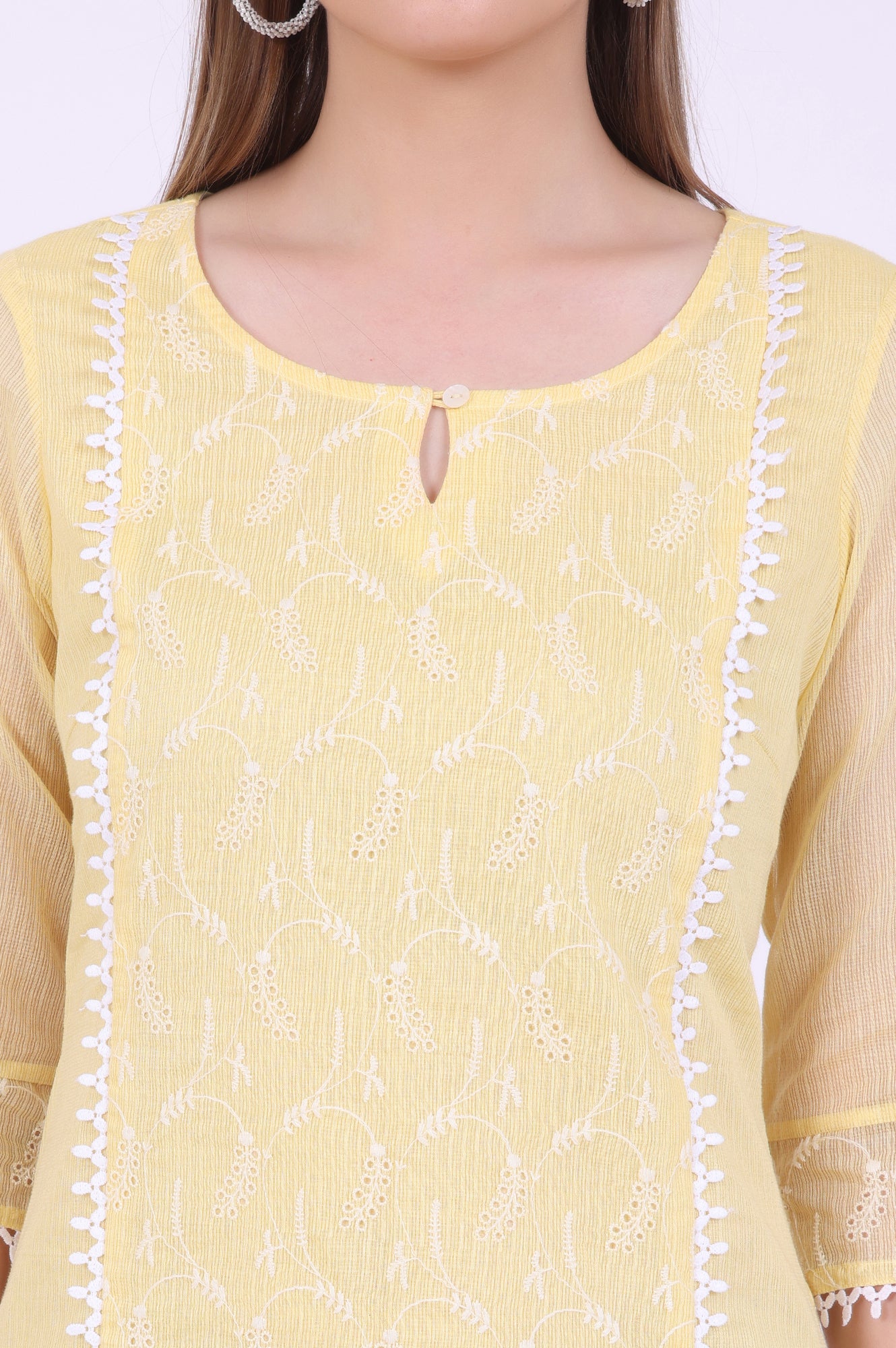 Yellow Embroidered Straight Cotton Blend Kurta