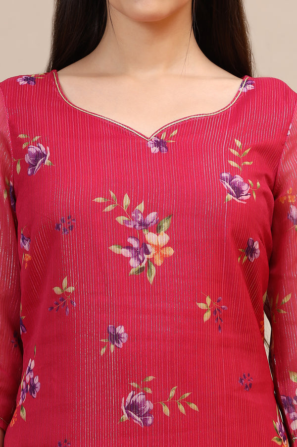 Pink Digital Floral Printed Lurex Chiffon Straight Kurta