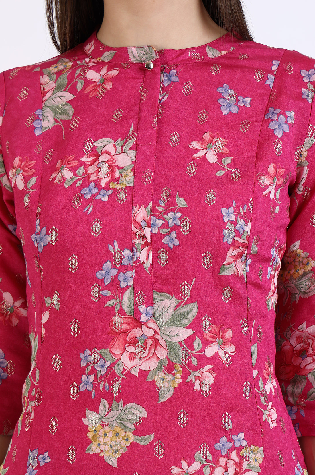 Pink Bold Floral Printed Flared Kurta
