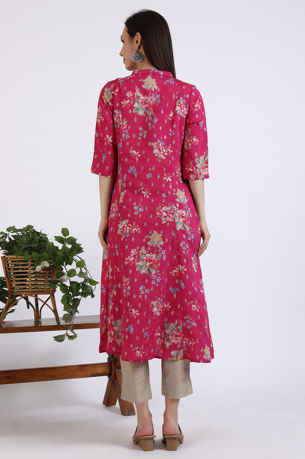 Pink Bold Floral Printed Flared Kurta