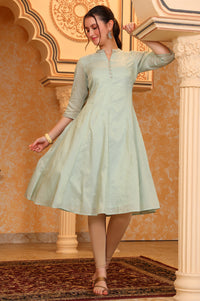 Mint Green Yarn Dyed Chanderi Lurex Anarkali Kurta with Zari Embroidery
