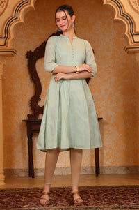 Mint Green Yarn Dyed Chanderi Lurex Anarkali Kurta with Zari Embroidery