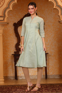 Mint Green Yarn Dyed Chanderi Lurex Anarkali Kurta with Zari Embroidery