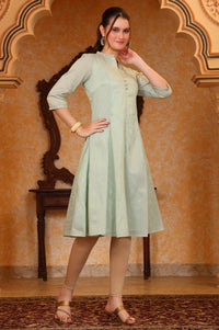 Mint Green Yarn Dyed Chanderi Lurex Anarkali Kurta with Zari Embroidery