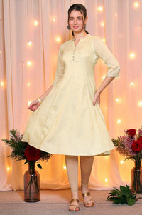 Yellow Yarn Dyed Chanderi Lurex Anarkali Kurta with Zari Embroidery