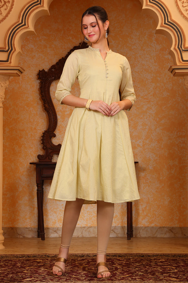 Yellow Yarn Dyed Chanderi Lurex Anarkali Kurta with Zari Embroidery