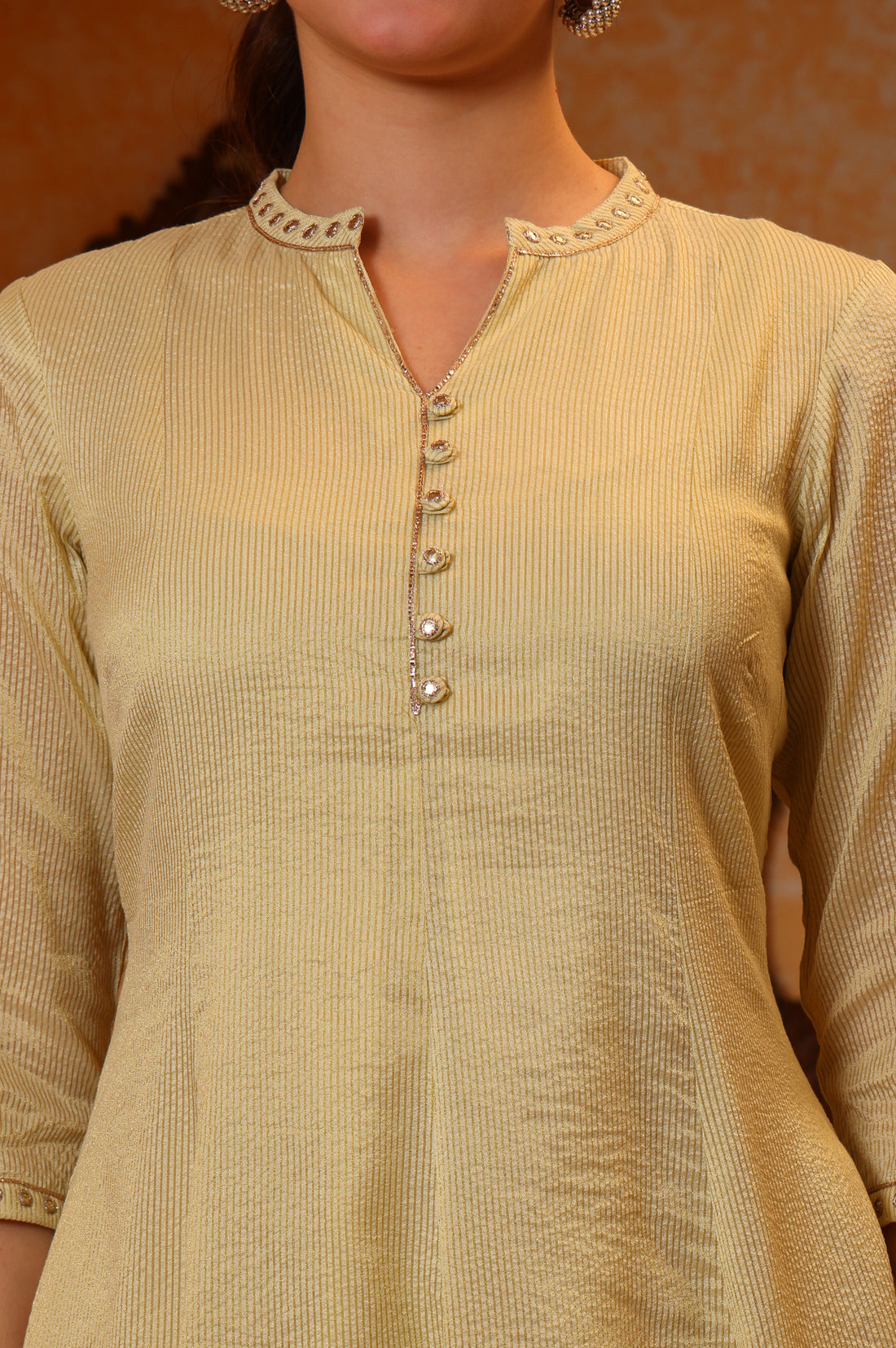 Yellow Yarn Dyed Chanderi Lurex Anarkali Kurta with Zari Embroidery