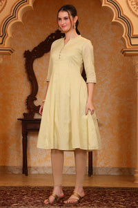 Yellow Yarn Dyed Chanderi Lurex Anarkali Kurta with Zari Embroidery