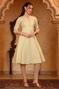 Yellow Yarn Dyed Chanderi Lurex Anarkali Kurta with Zari Embroidery